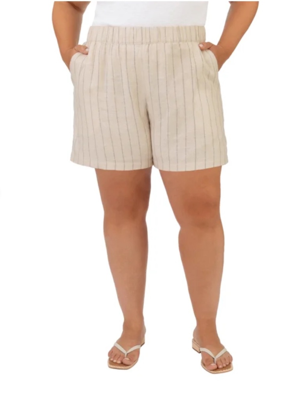 Blank NYC Beige Striped Elastic-Waist Women’s Shorts